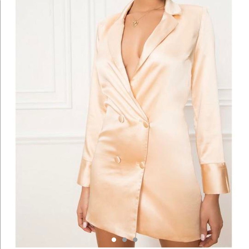 About Us Champagne Satin Blazer Dress from Revolve